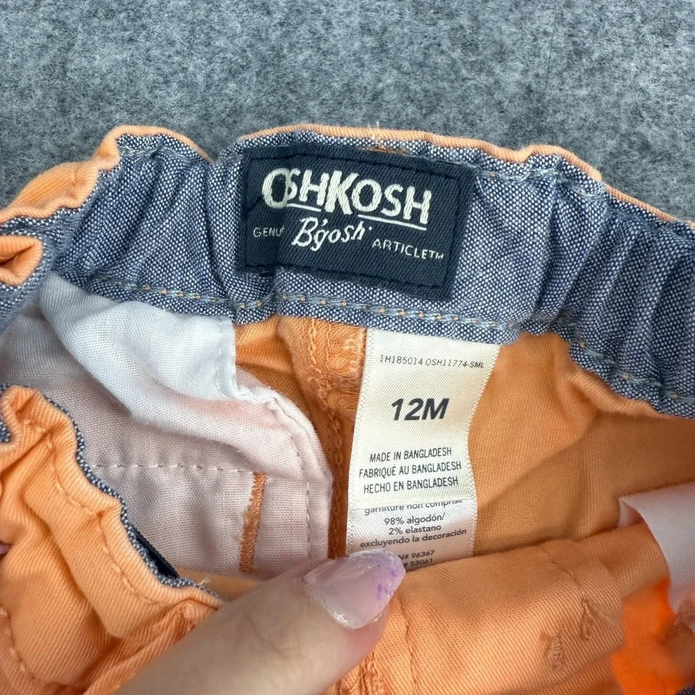 Osh Kosh B'Gosh‎ Boys Shorts 12M Cotton Elastic Waist W/Button Salmon Colored